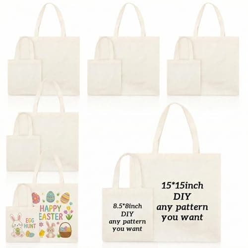 Amylove 12 Pcs Mini Tote Bag Sublimation Blank Canvas Tote Bags Reusable for Grocery Shopping, DIY, Easter Party Favor Gift Bags (15 x 15 Inch,8.5 x 8 Inch,Natural Color)