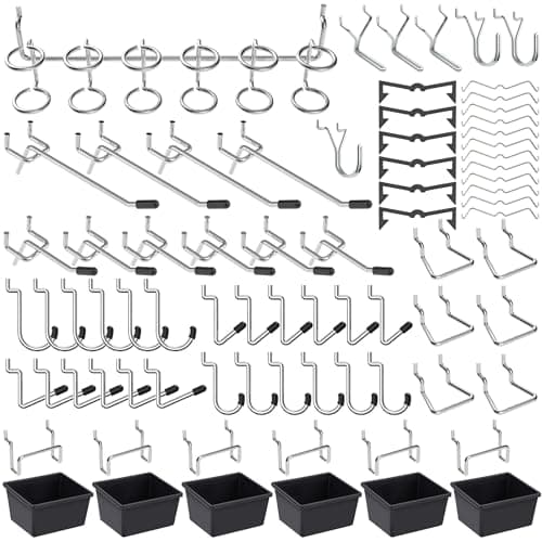 Pegboard Hooks Assortment, for Organizing Various Tools, with Pegboard Bins, 107 PCS, 48 of Which are Locks