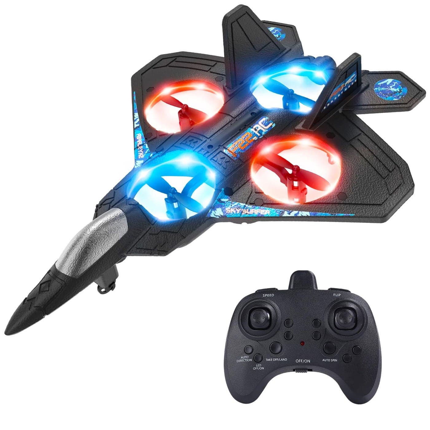 Foam Drone RC Airplane for Kids and Beginners, Remote Control Plane Fighter Jet with Light, Auto Hovering, 360° Flip and 2 Batteries (15 Mins)