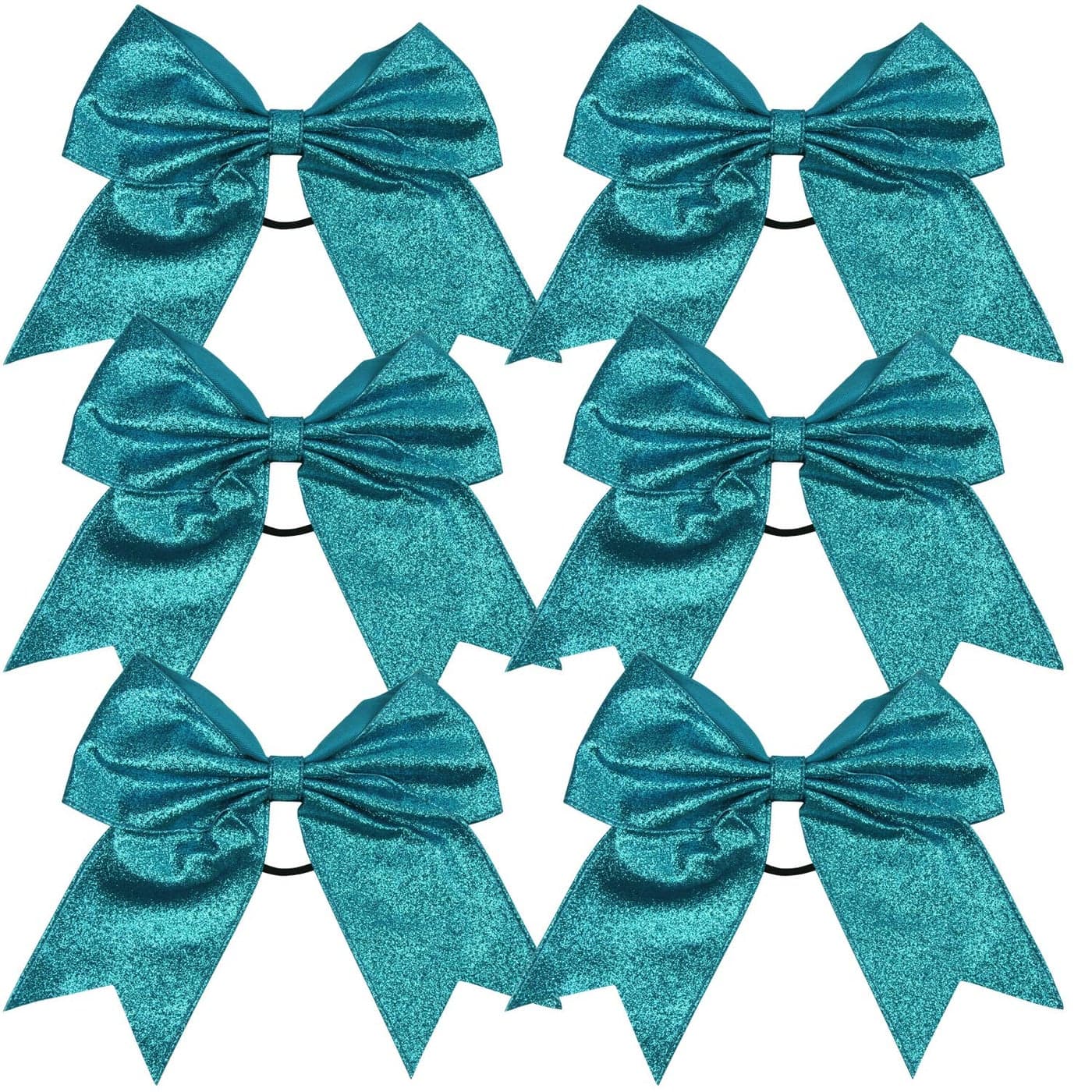 Cheerleader Bows Cheerleading 8 inch Sparkle Glitter Ponytail Holder Hair Tie School for High School College Girl Team Sports 6 Pcs Teal