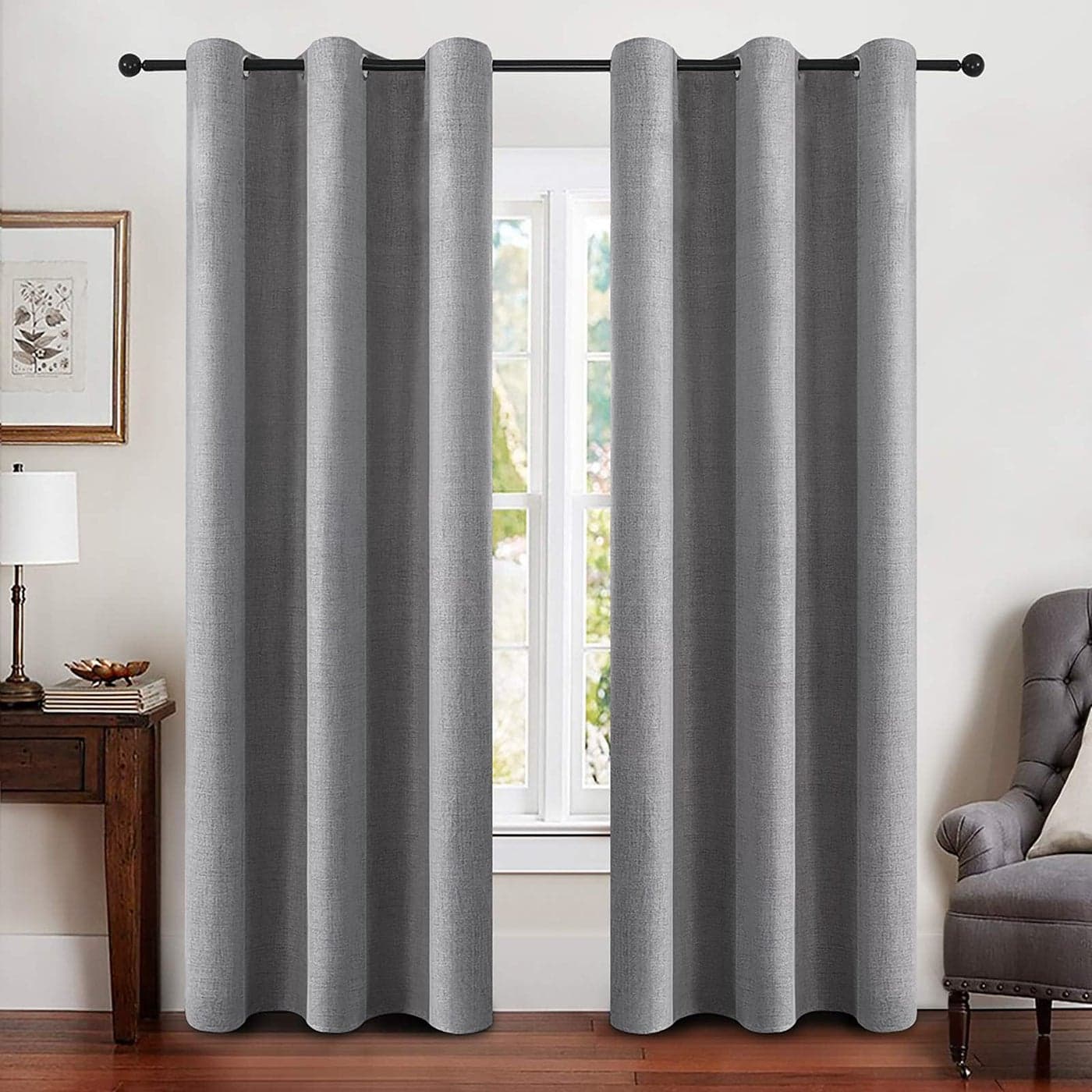 MIULEE Linen Blackout Curtains and Drapes 100 Room Darken Thermal Insulated Grommet Window Panels with Coating 2 PCs W 42 x L 90 inches Grey