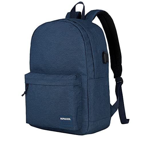 SUPACOOL Casual Laptop Backpack for Men and Women, Backpack for College, USB Charging Port, Lightweight Pack Back(Navy blue)