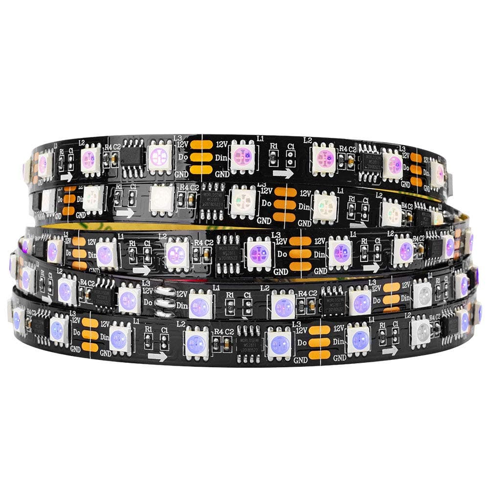 BTFLIGHTING WS2811 ICRGBIC Addressable Dream Color LED Strip 164FT 60LEDsm 20Pixelsm NonWaterproof Black PCB Flexible DC12V Chasing Effect for Indoor Home DecorNo Adapter or Controller