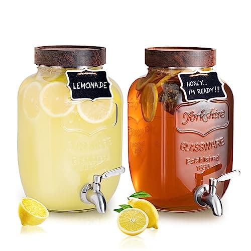 Mustry Glass Drink Dispenser for Parties, 1 Gallon Beverage Dispenser with Spigot Solid Stainless Steel, Used as Lemonade Dispenser Sun Tea Jar Kombucha Jar, Set of 2