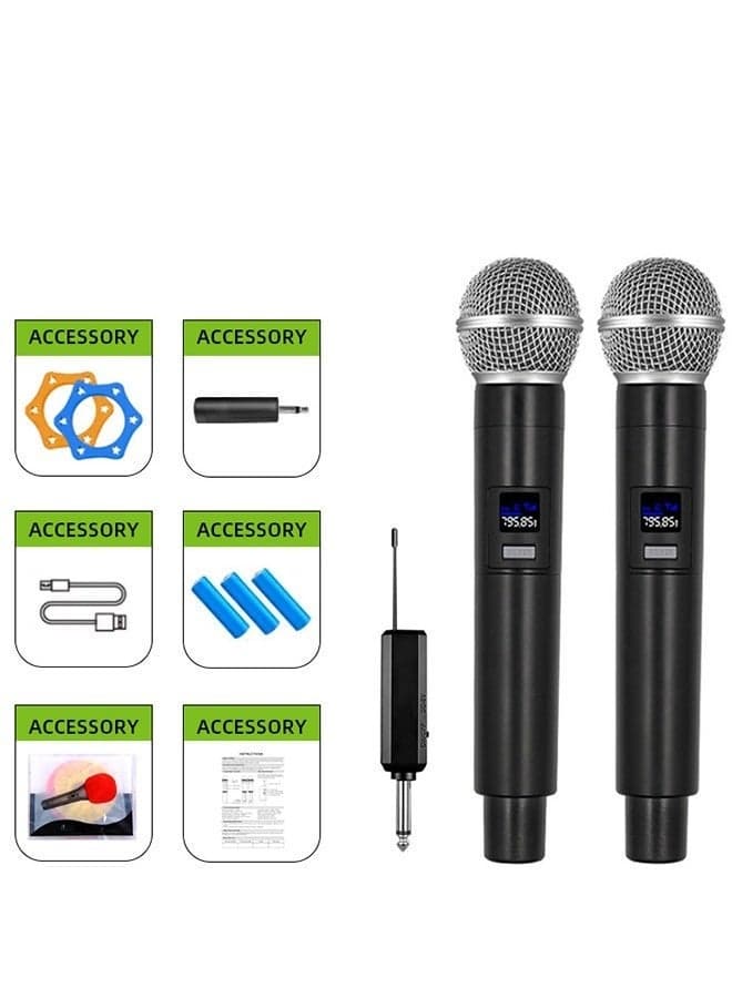2Pcs Wireless Microphone,1 to 2 Microphones,Hand Microphone,Rechargeable Microphone,Professional Cordless Microphone,Used for Karaoke Nights and Family Gatherings DJ,Meeting,Black