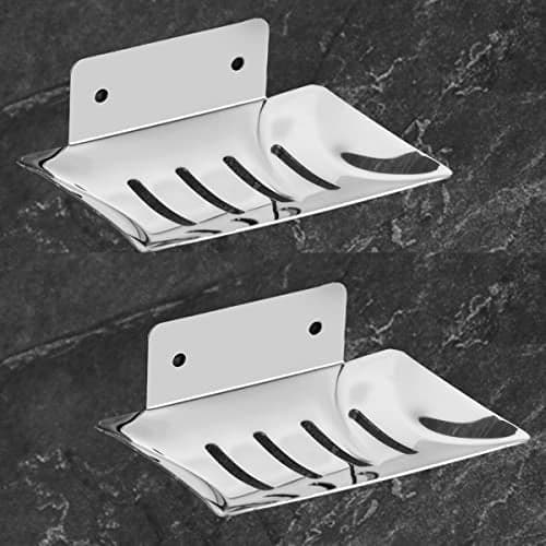 iSTAR Stainless Steel Chrome Finish Square Soap Dish Holder for Bathroom Soap Case for Home (Pack of 2)