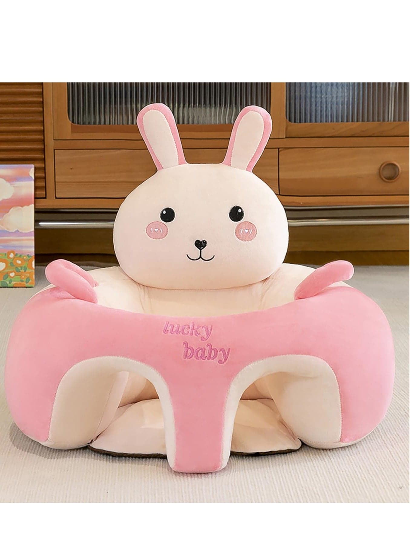 1pc Baby Sitting Chair, Low Center Of Gravity Infant Support Seat, Modern Cartoon Design, Memory Foam Cushion, Children's Learn To Sit Sofa Pink Color