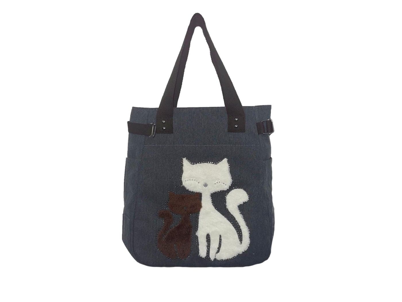 Valentoria Canvas Tote Handbag for Women Cute Cat Embroidery Shoulder Purse Large Zipper Travel Work Shopping Grocery Bags