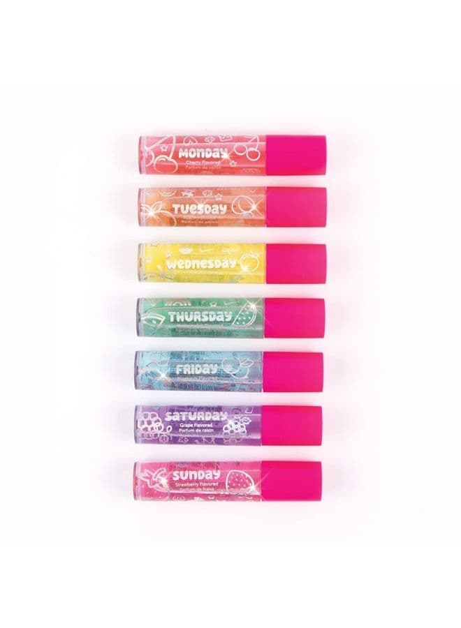 Three Cheers for Girls Days of the Week Lip Gloss Set for Girls - 7 Pack Kids Lip Gloss Kit for Girls, Tweens & Teens - Clear Flavored Lip Gloss Makeup Kit - Roll On Lip Gloss for Girls 8-10-12-14