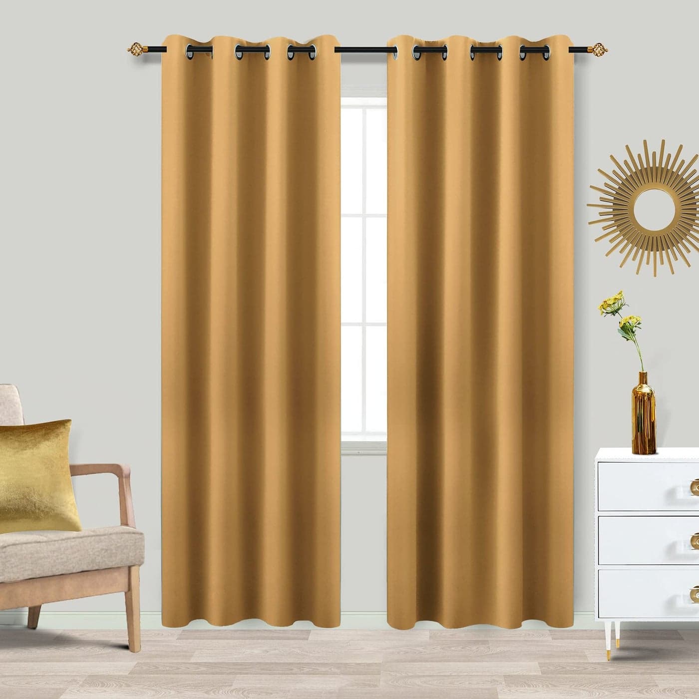 KOUFALL Luxury Gold Draperies 84 Length Living Room 2 Panels Grommet Blackout Window Elegant Curtains for Bedroom7 Feet 7ft LongCortinas de Navidad para Sala