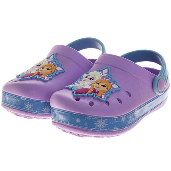 Frozen Girls Clog Sandals Elsa & Anna Slip-On Slides Closed Toe Clogs with Backstrap Summer Beach Pool Shoes- Lavender Blue Size 11-12 Little Kid