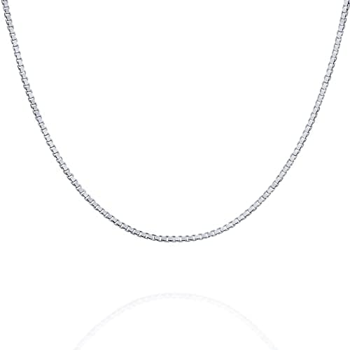 PAVOI Square Box Italian Solid 925 Sterling Silver, 22K Gold Plated, 1mm Italian Diamond-Cut Square Box Chain Necklace for Men and Women, MADE IN ITALY (20, White Gold)