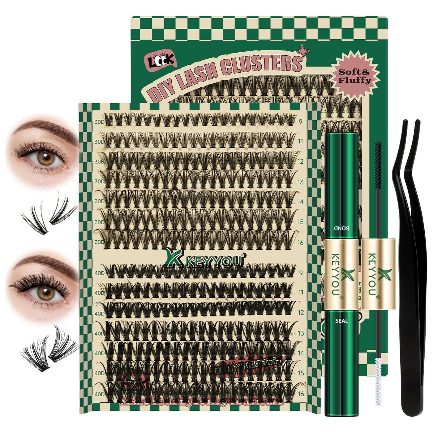 DIY Lash Extension Kit 280pcs Individual Lashes D Curl Eyelash Extension Kit KEYYOU 30D40D 916Mix Lash Clusters with Lash Bond and Seal and Lash Applicator for DIY at HomeKIT30D40D007D916Mix