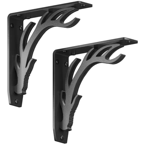 Starby Elk Lodge Antler Heavy Duty Steel Fireplace Mantel Brackets, Floating Shelf, Countertop Support, Log Cabin - Hand Welded (2 Pack) (8 x 8 x 2)