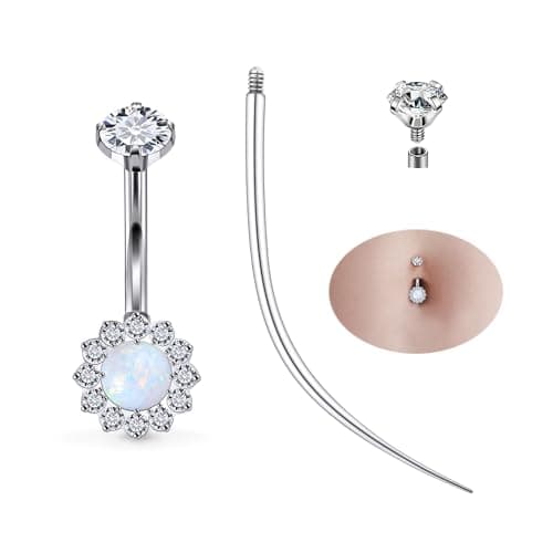 Ruifan ASTM F136 Titanium Belly Button Rings White Opal Sun Hypoallergenic Internally Threaded 14G Navel Body Piercing Jewelry 10mm For Women Style 1#