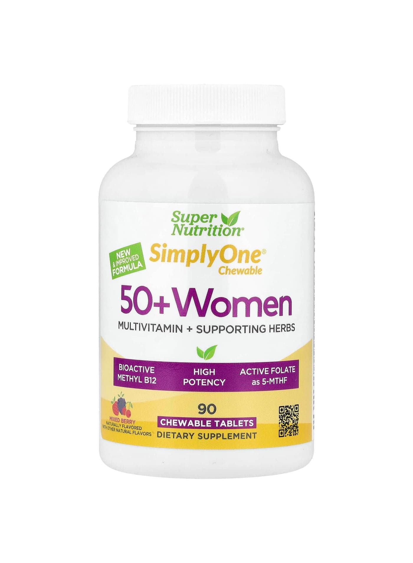 Simply One®, 50+ Women Multivitamin + Supporting Herbs, Mixed Berry , 90 Chewable Tablets