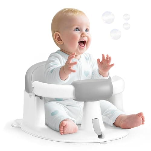 PANUSU Baby Bath Seat for Babies Sitting Up NonSlip Baby Bath Chair with Strong Suction Cups Lockable Armrest High Back 360 Safety Support Ideal for Active Toddlers 624 Months Gray