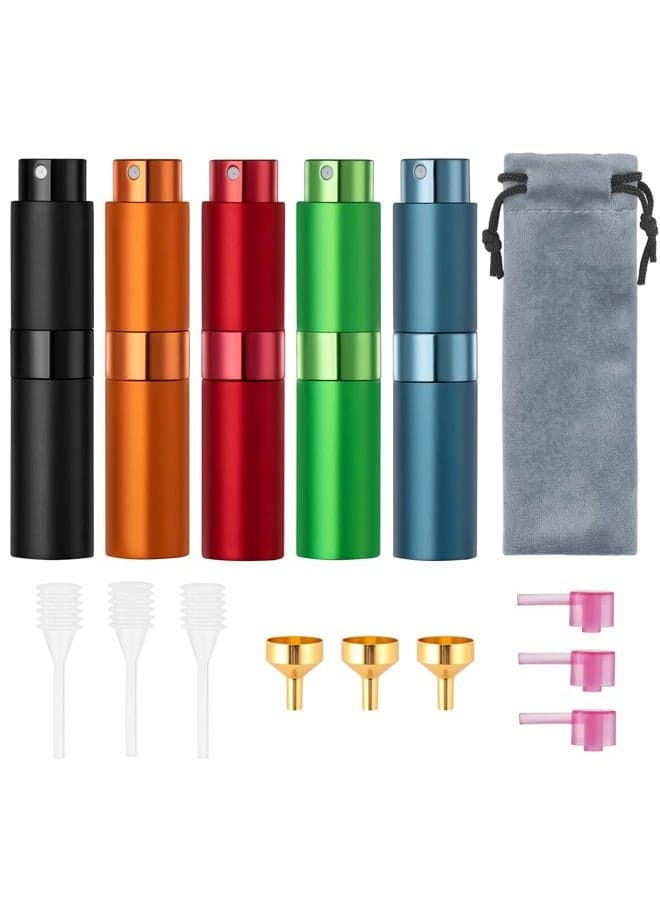 5PCS 8ml Travel Perfume Atomizer Refillable, Mini Cologne Spray Bottle Empty, Small Aftershave Sprayer for Liquid Dispenser (Five Colors)