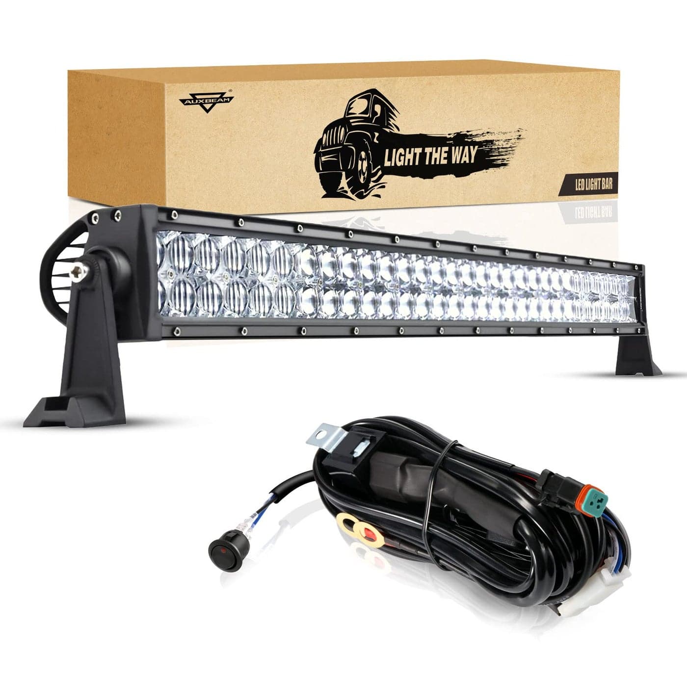 Auxbeam 32 LED Light Bar 180W Off Road Driving Lights LED Work Light Spot Flood Fog Lamp 5D Lens with Wiring Harness for Car Truck Offroad Vehicle ATV UTV Pickup