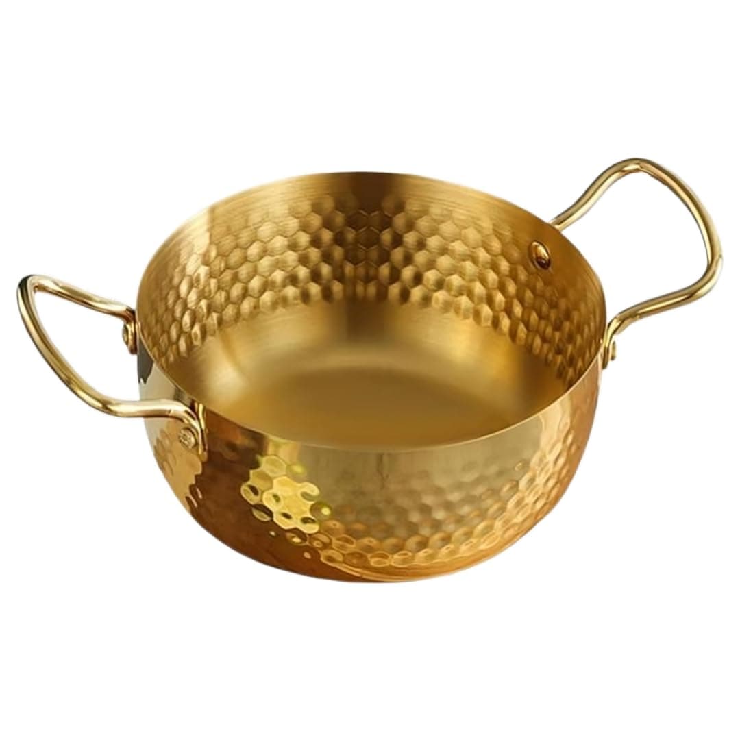 Kruvad Pure Brass Hammered Traditional Indian Cooking Serving Pot Induction with Hold Handle Wok Made for Vegetable Pasta Noodle Milk Cookware Ayurvedic Health Benefited Kadhai 28x18x10 CM