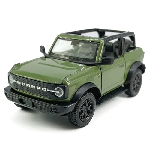 2Door Convertible Bronco Badlands Model Car 136 Scale Diecast Toy Cars Metal Alloy Childrens Vehicles Pull Back Doors Open Black Rim Mens Collection Kids Toys for Boys Gifts Cake Topper green