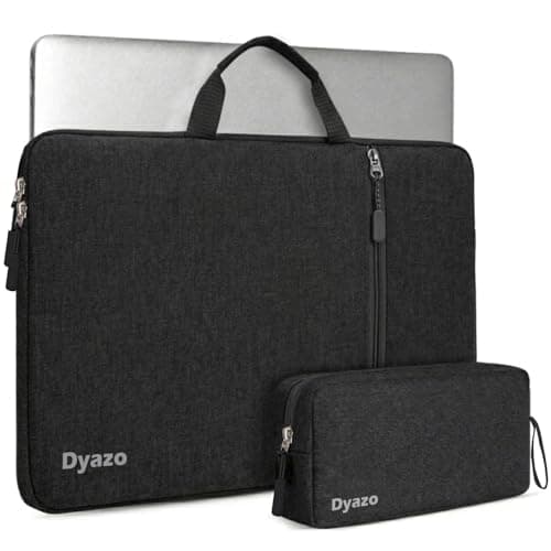 Dyazo 14-14.1 Inch Laptop Sleeve with Handle & Charger Pouch | Shockproof Water-Resistant Cover Case with Front Pocket | Compatible for MacBook, Lenovo, HP, Dell, Acer, Asus & Chromebook (Black)