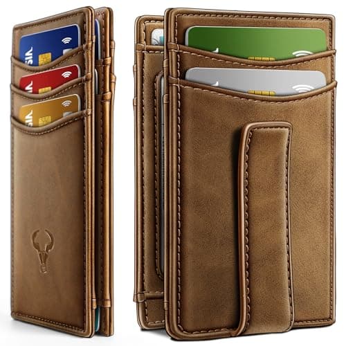 BULLIANT Magnetic Closure Slim Wallet-Genuine Leather Front Pocket Wallet for Men,RFID Blocking,Holds 12 Cards and Money Clip