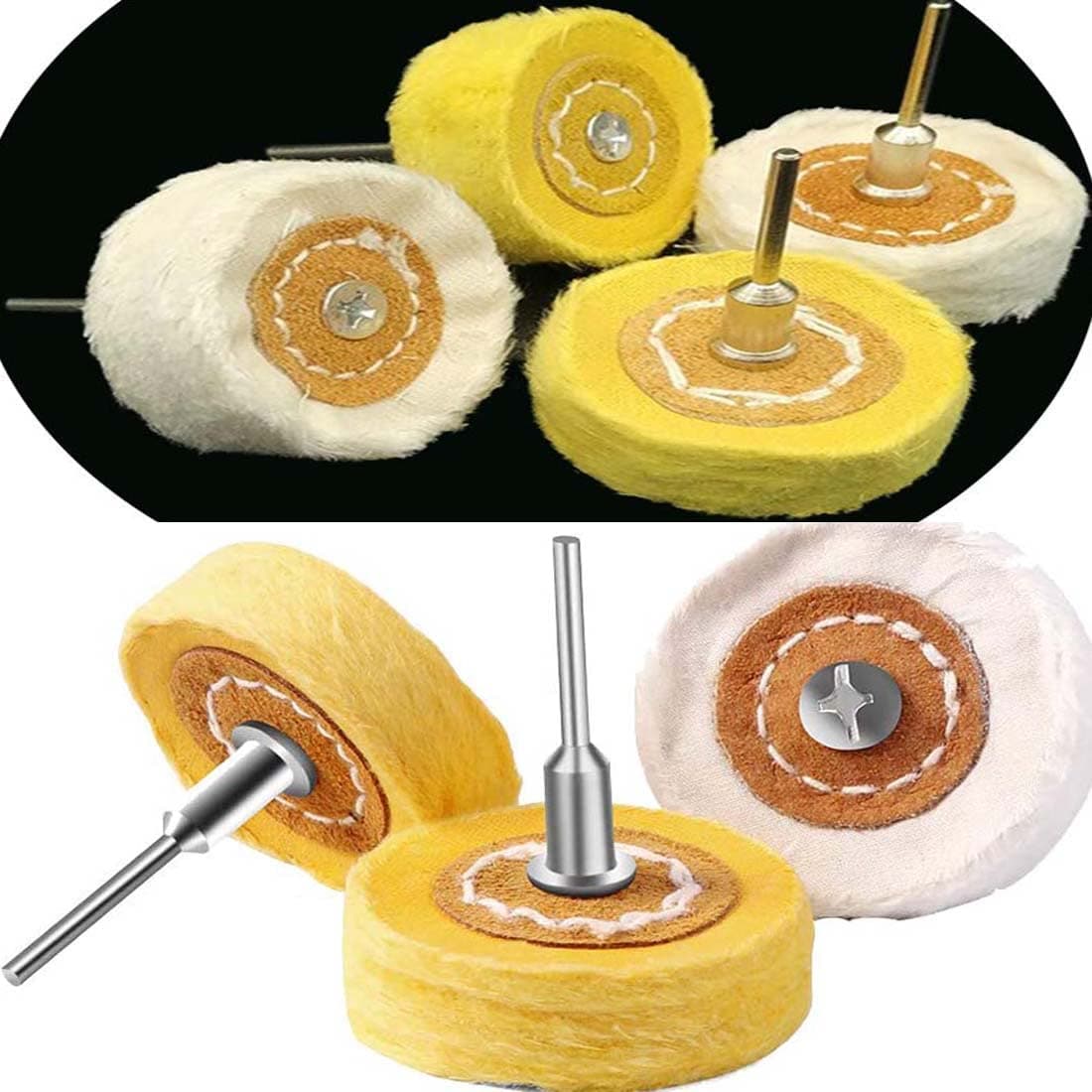 DIY Crafts Pack of 4 Pcs Set Yellow Off White Industrial T Style Grinder Brushes Polishing Buffing Wheel Grinding Head Woodworking Accessories Wood AbrasiPack of 4 Pcs Set Yellow Off White