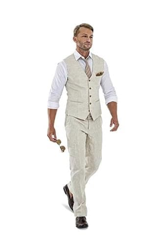 High-End Suits Casual Linen Beige Men's 2 Piece Suits Wedding Suits Slim Fit Groomsmen Tuxedos Prom Blazer Custom Summer Linen Vest+Pant be-M/4034