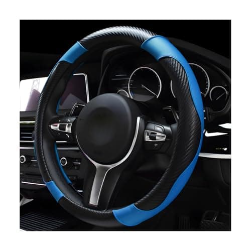 DXNQ Car Steering Wheel Cover 15 Inch Carbon Fiber Leather Stitching Color Steering Wheel Protector AntiSlip Elastic Breathable Steering Wheel Cover Stylish Decor for Most Cars BlackBlue