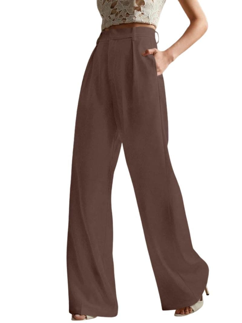 GRECIILOOKS Trousers for Women High Waist (GL-DP-TR1166-M-Dark Brown)