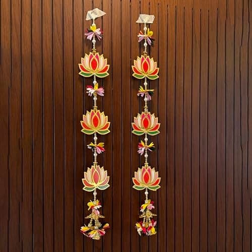 CraftVatika Diwali Decoration Items for Home Dcor, Wall Hanging Lotus Flower Latkan Toran for Pooja Room, Main Door Entrance, Diwali Deepavali Dcor, Festival Decorations Set of 2