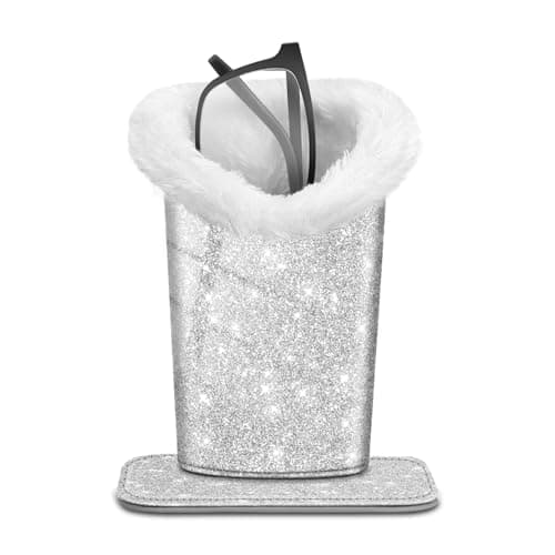 FINTIE Plush Lined Eyeglasses Holder Glasses Stand Case Antiscratch Glasses Storage Organizer for Desk Nightstand Office Glittering Silver
