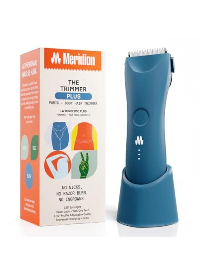 MERIDIAN The Trimmer Plus Body Hair Trimmer Waterproof Electric Shaver for Men and Women for Pubic Hair Chest Legs Bikini Line UBSC Cable Charging Dock Included Ocean