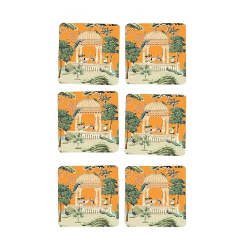 TAJNAN Indian Art Printed Coaster Set of 6 Beautiful Wooden Coasters with Plastic Coating Proper Coaster Stand Designer Coaster (taj-Coaster-Jaipur Art)