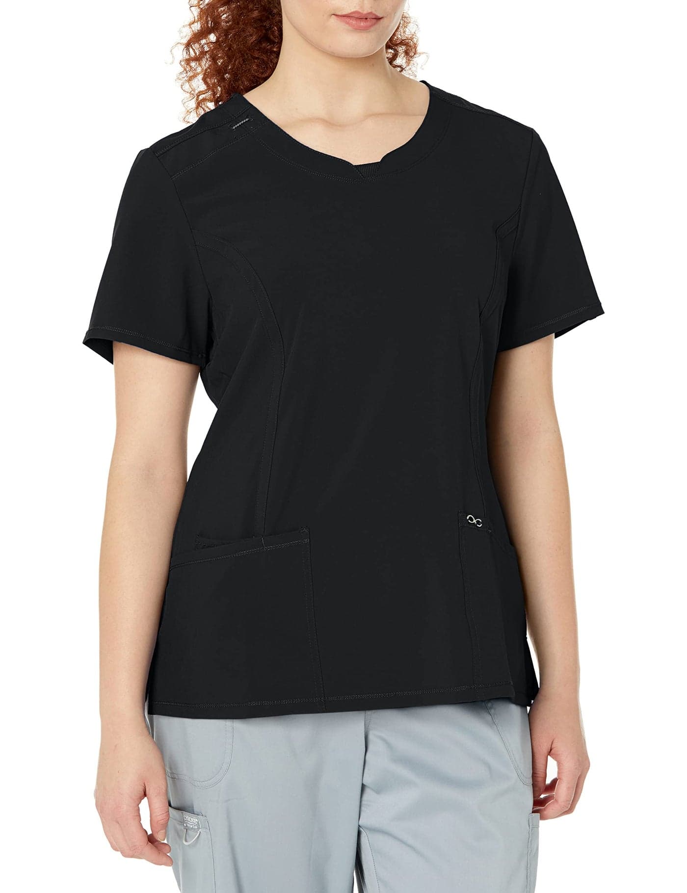 Cherokee Infinity Scrubs for Women Round Neck Scrub Top with 3 Pockets & 360° Stretch 2624A, XL, Black