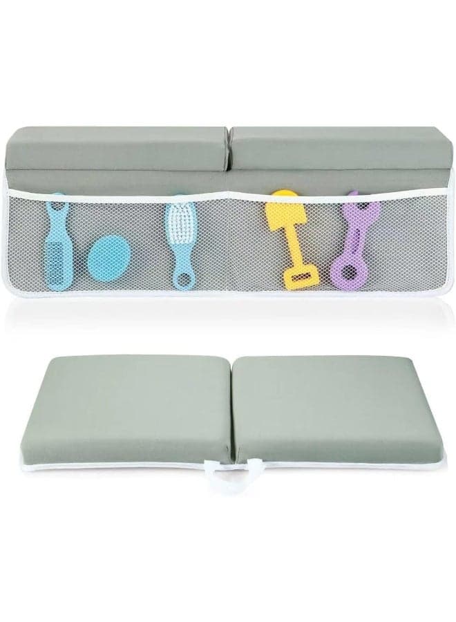 PandaEar Baby Bath Kneeler & Elbow Rest Pad, Comfortable Non-Slip Kneeling Mat Cushion with Toy Organizer Storage Pockets, Foldable Foam Mat for Toddler Bathroom Bathing Time (Grey)