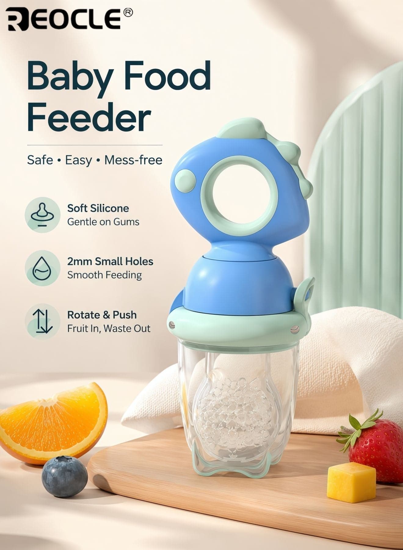 Baby Rotate Push-Type Feeder with Storage Box Kids Feeding Tableware Food Supplement Dispenser Silicone Fresh Food Feeder Pacifier Perfect Gift for Youngsters
