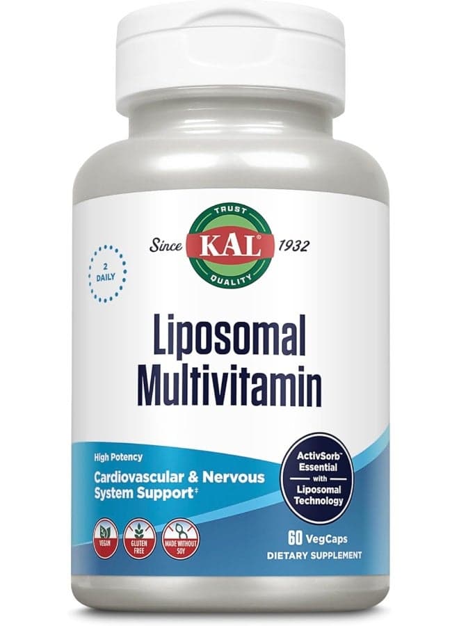 KAL Liposomal Multivitamin - High Potency Liposomal Vitamin C, D-3, and More - Men and Women Multivitamin for Cardiovascular and Nervous System Support - 30 Servings, 60 VegCaps
