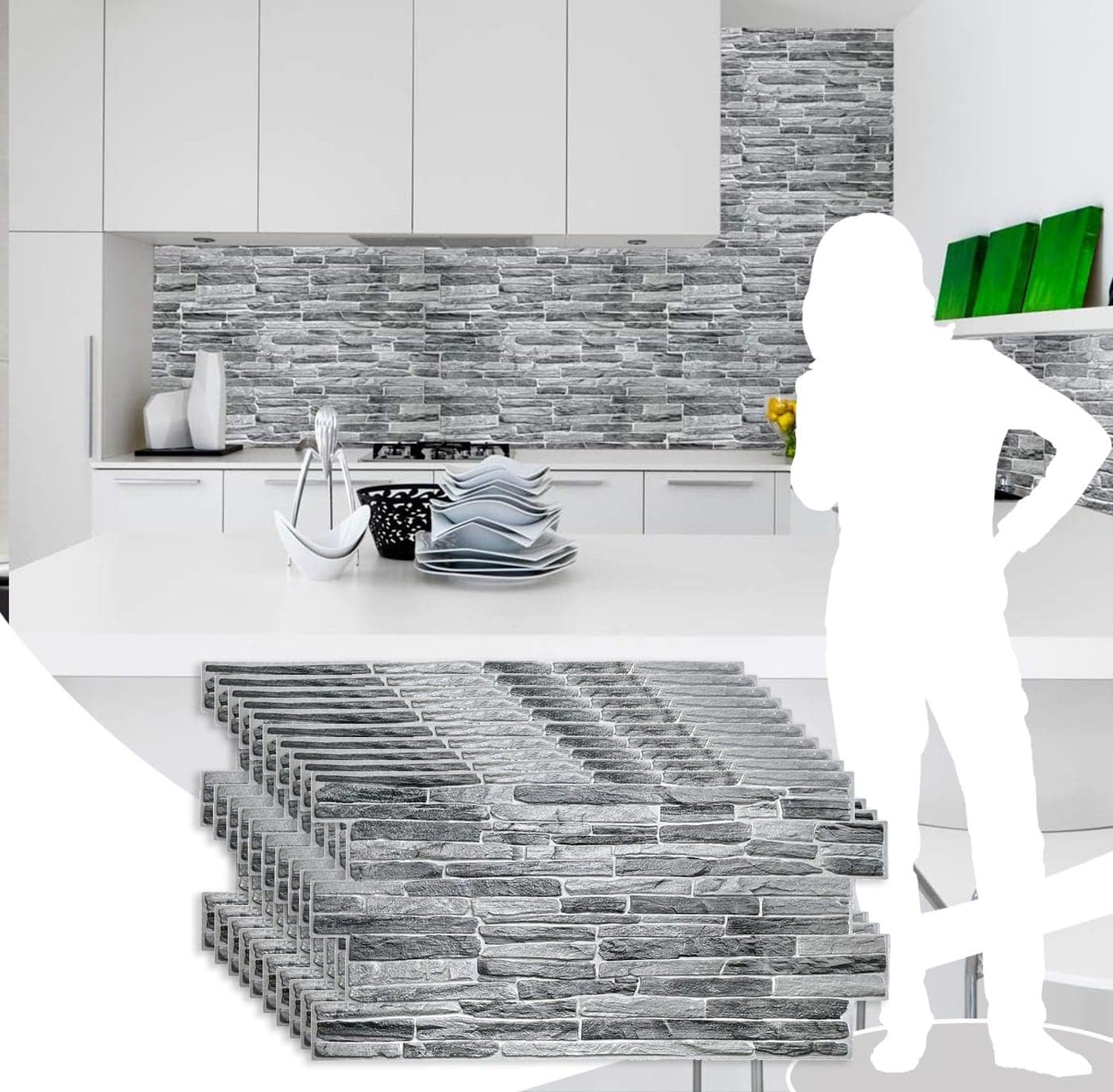 Dundee Deco PG701310 Dark Grey Faux Slate PVC 3D Wall Panel 33 ft X 17 ft 98 cm X 50cm Interior Design Wall Paneling Decor 561 sq ft 049sq m Each Pack of 10