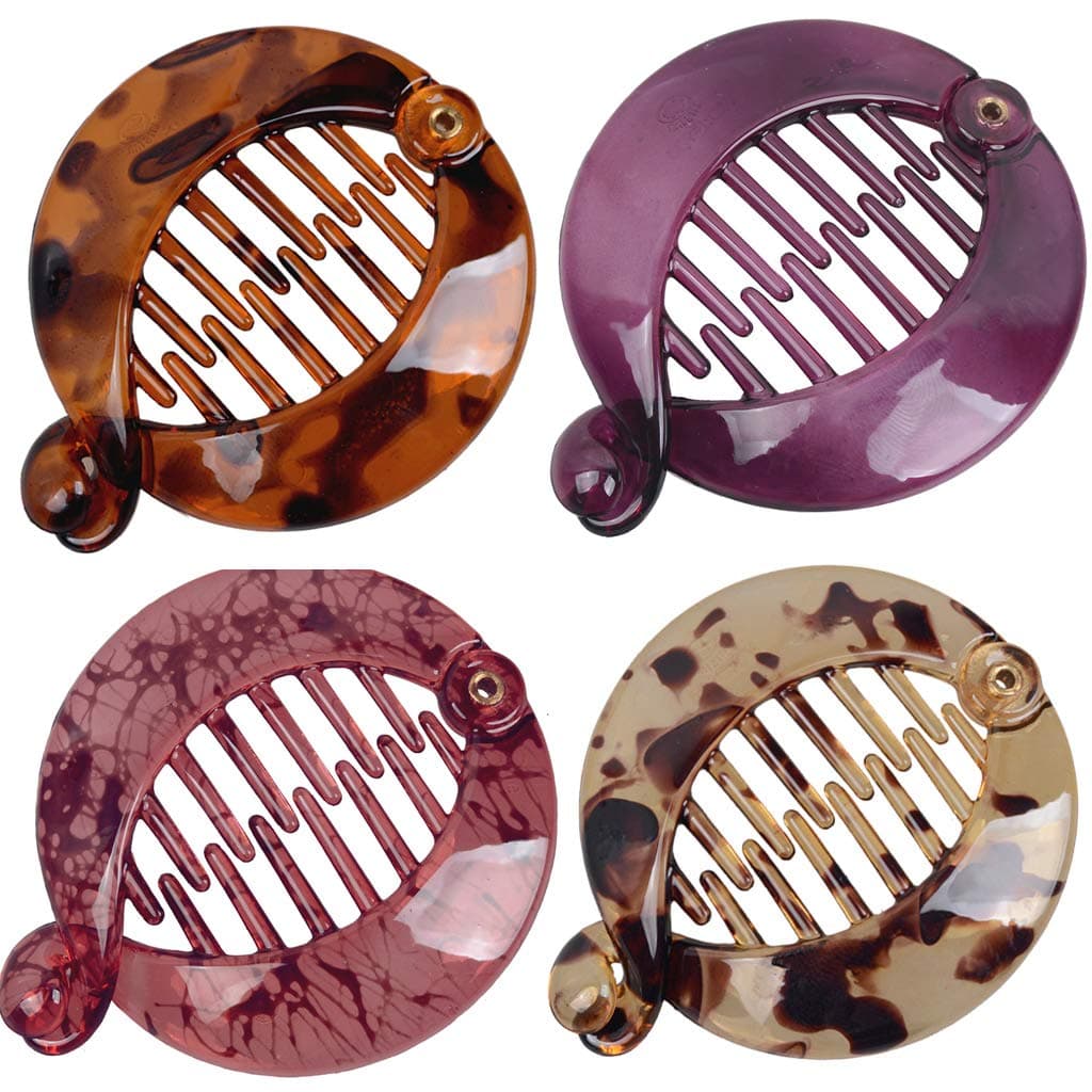 Fodattm 4 PCS French Small Banana Hair Clip Hair Comb Round Ponytail Holder Hair Claw Fashion Interlocking Banana Combs Flat Shark Hair Clincher