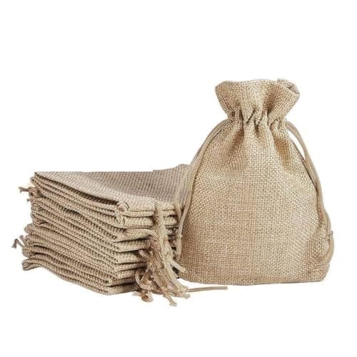 POCHEON® 10 Pcs Light Brown Drawstring Jute Stylish Storage Potli Pouches For Small Jewelries, Money, Notes Women Wallet, Return Gift Bags, Women Handbag Shagun Bags, New Year (4X6 Inch (10x14 cm))