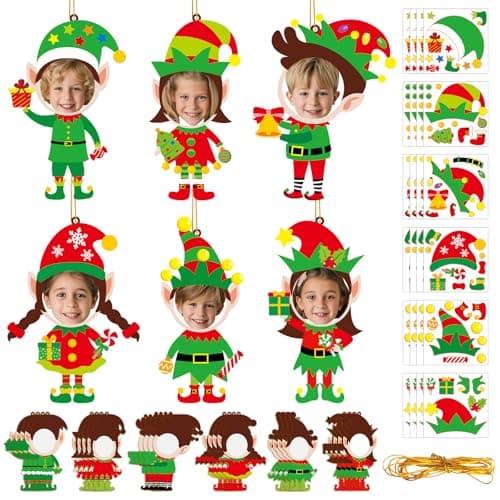 Lonfliness 24 Sets Christmas Elf Picture Frame Craft Kit DIY Elf Craft for Children Toddlers Christmas Winter Home Classroom Crafts Arts Crafts for Kids Xmas Party Game School Activity