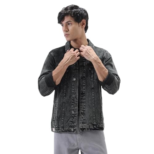 Urbano Fashion Men's Black Regular Fit Washed Full Sleeve Denim Jacket (jakt-denimball-black-m)