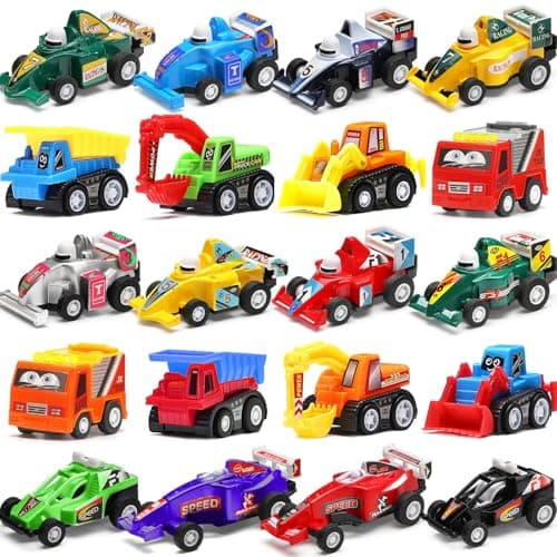 Pull Back Car 20 Pcs Assorted Mini Truck Toy and Race Car Toy Kit Set Play Construction Vehicle Playset for Boy Kid Child Party Favors Birthday Game Supplies Pinata Stuffers Easter Egg Hunt Fillers