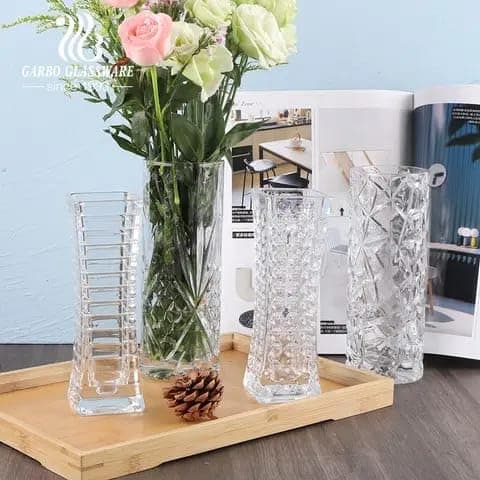 Source India Glass Dimond Cut Flower Vase Crystal Clear 8 Inch