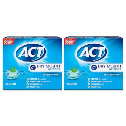 ACT Dry Mouth Lozenges with Xylitol Soothes Moisturizes Freshens Soothing Mint Value Size 36 ct 2 pk