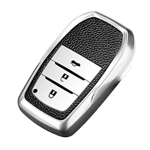 JVCV® Premium Soft TPU Leather Pattern Key Cover Compatible with Toyota Smart Key (Silver)