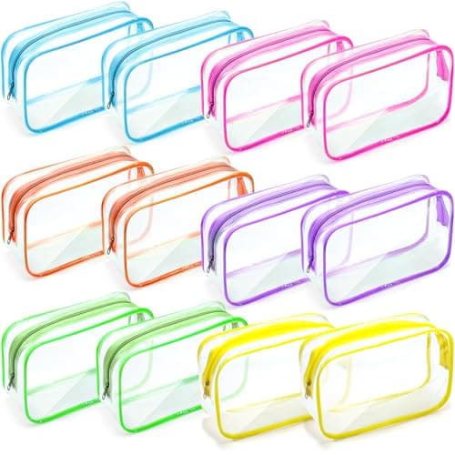 Weewooday 12 Pieces Clear Makeup Bags Cosmetic Storage Bags PVC Zipper Pouches Travel Waterproof Makeup Plastic Case for Women Organizing Toiletries Traveling Bathroom(Medium,Bright Color)