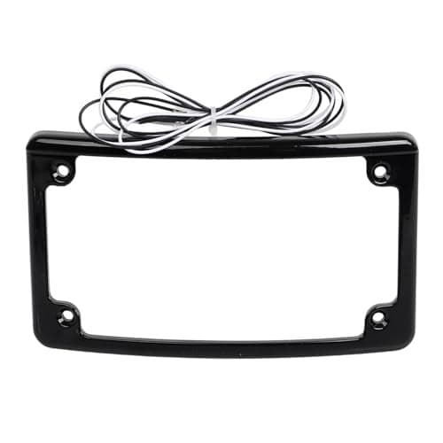YDLMT Black Motorcycle Curved License Plate Frame w/LED Light Fit for Harley Dyna Softail Touring Electra Road Street Glide FLHX FLTR